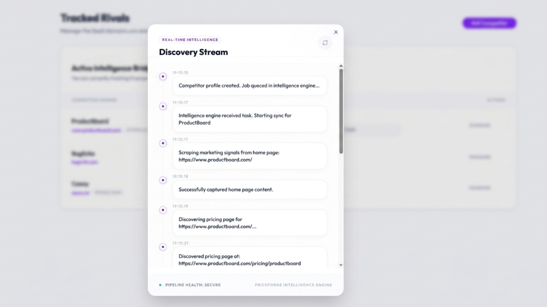 Discovery stream: monitoring activity timeline